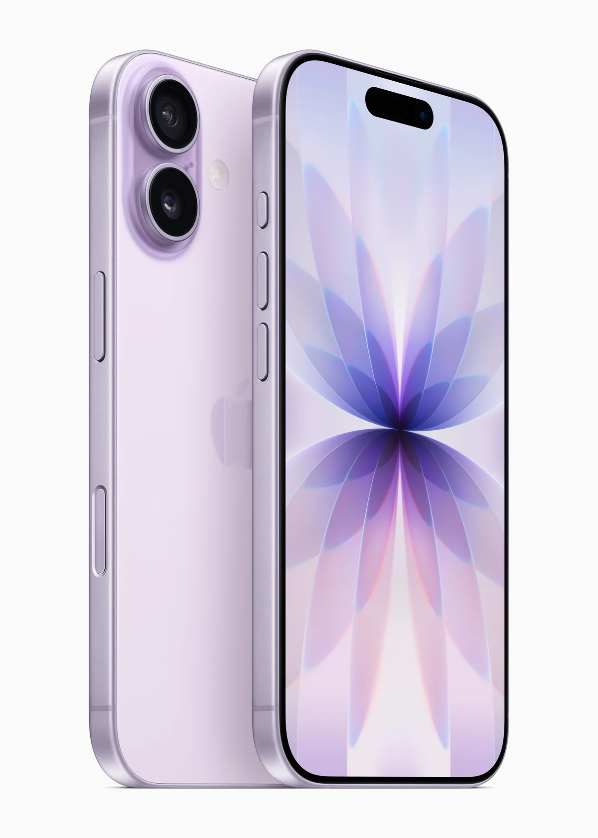 iPhone 17 en color lavanda, visto por delante y por detrás