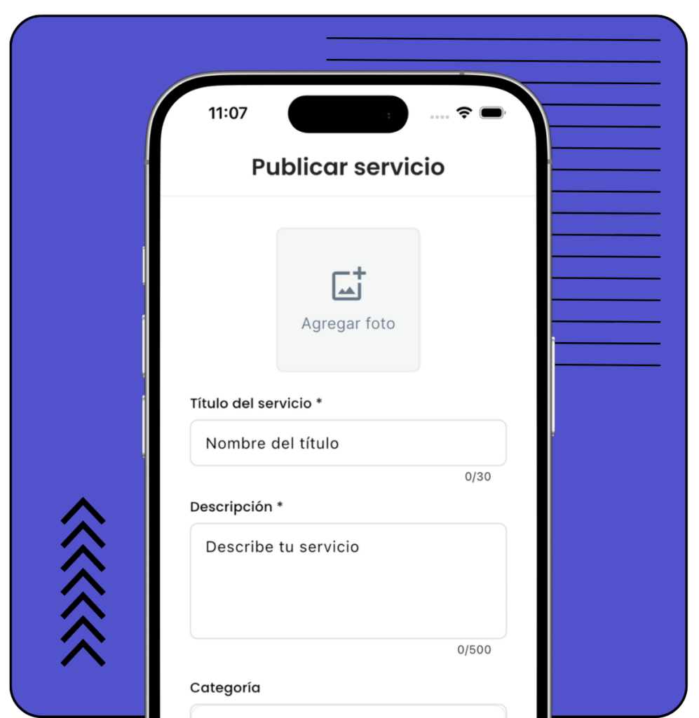 Pantalla para publicar un nuevo servicio en la app